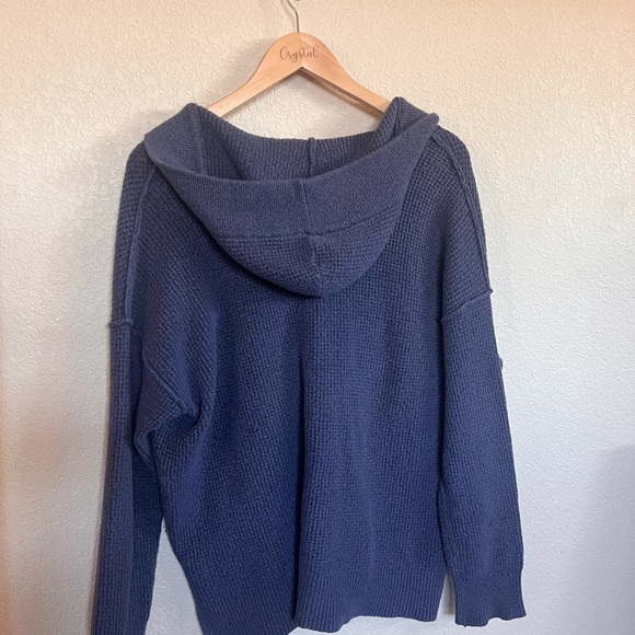 Aerie CozyUp Waffle Sweater Hoodie - Deep Blue - Picture 7 of 9
